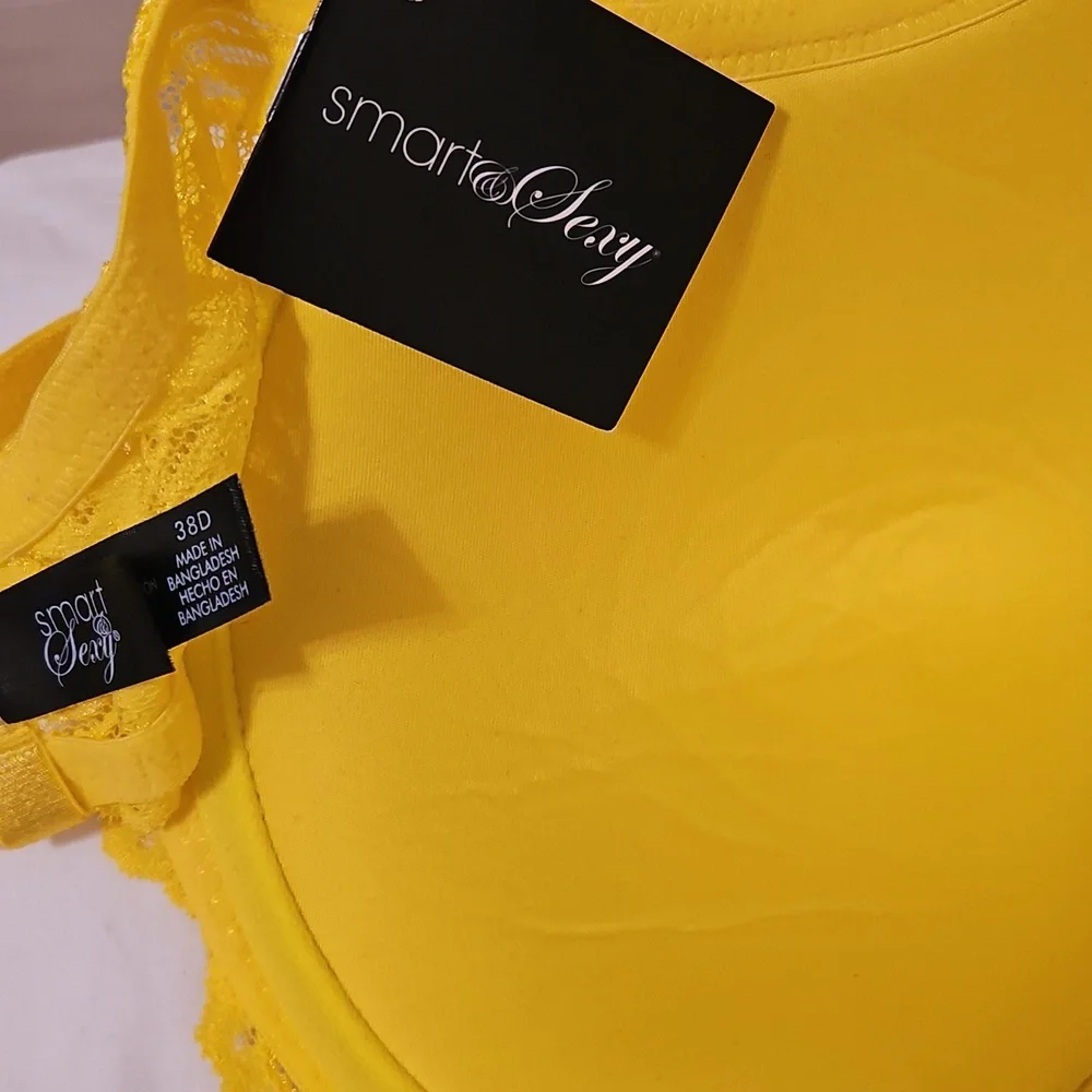 38D Smart & Sexy Lace Bra Set - Pink and Yellow Pushup Underwire - Picture 3 of 9